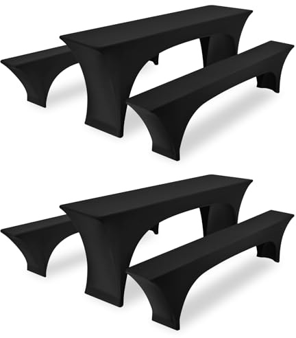 FXKS Zwei 3er-Sets Elastische Biertischhussen, Schwarze Biertisch und Bankabdeckung,50 cm Tischbreite, 220 x 50 x 70 cm Bierzeltabdeckung für Bankett-Partys im Freien Bierbank