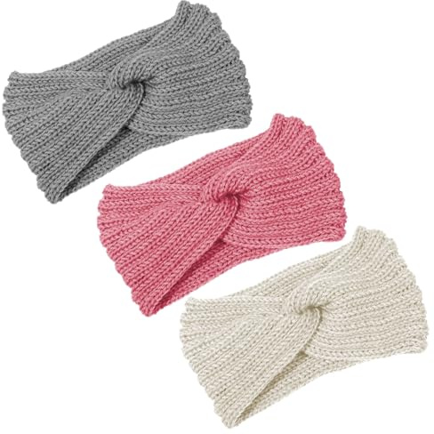 SSKHE Lot de 3 Bandeaux d'hiver en Tricot pour Enfants et Femmes - Bandeau Tricoté Bandeau Hiver Elastique à Couleur Pure Laine Tricotée,Taille unique Bandeau polyvalent en automne et en hiver