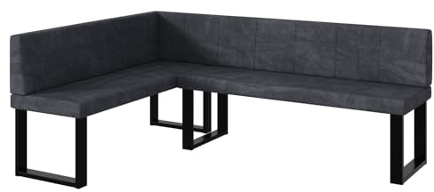 MEBLINI Eckbank für Esszimmer - Küchenbank - Essecke - Sitzecke Küche - Peter - U-Beine 142x196x87cm Links - Dunkelgrau Samt