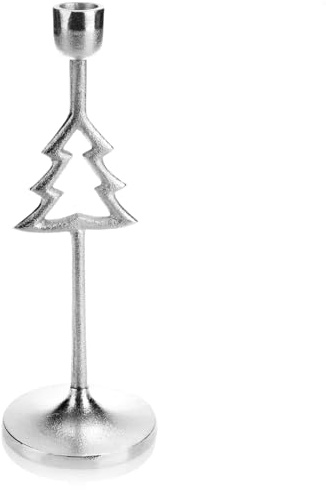 COM-FOUR® Portacandele a forma di albero di Natale - candeliere a un braccio con base rotonda - candeliere a una fiamma per Natale (albero di Natale color argento)