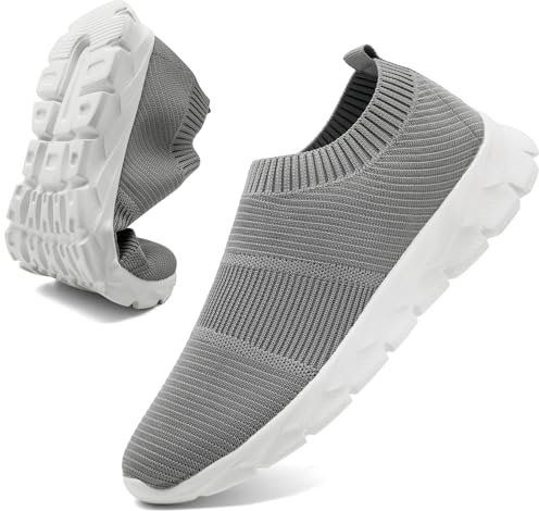 Trainers Mens Slip on Trainers Walking Running Gym Sneaker Sport,Grey,14