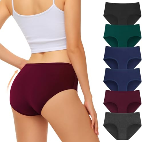FALARY Culotte Femme Coton Respirant Slip Hipster, sous-vêtements Confortables et Doux pour Femmes Slip Culotte Sport pour Femme Pack de 6（L/GR.42, Multicolore-3）