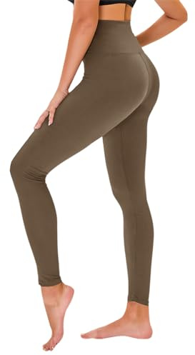 TNNZEET High Waist Leggings Damen Elastische Leggins Weiche Sporthose für Sport Gym, Mokka, S-M