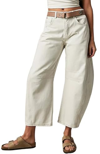 M&Catree Mujer Vaqueros Baggy Trousers Barrel Jeans Cintura Alta Wide Leg Y2K Pantalones de Mezclilla - Blanco, S