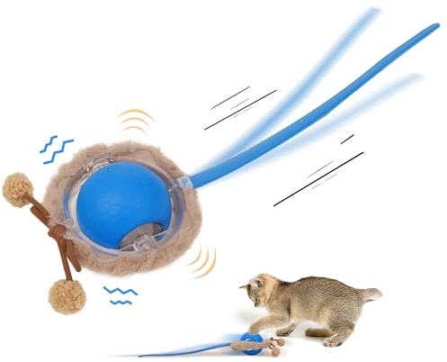 Pet Prime Boule Interactive Intelligente pour Chat Intérieur - Jouet Automatique Rechargeable USB | 3 Modes de Déplacement, Chants d'oiseaux Optionnels & LED Bleue