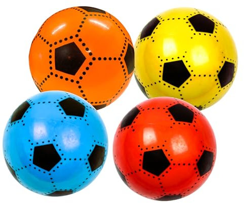 4er Set Kinder Fußbälle – Ø 23 cm – Leichte PVC Spielbälle in bunten Farben – Weich & aufblasbar – Für Garten, Pool, Scwimmbad, Schule & Freizeit – Spielball-Set für Kinder ab 3 Jahren