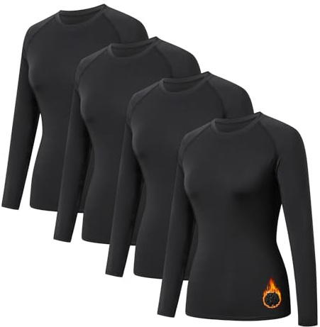 HYCOPROT 4 Pack Maglia Termica Donna Thermal Manica Lunga Intimo Termico Invernale Maglietta Interna Maniche Lunghe Slim Fit Termica Basic Bianca Casual Top Autunno Inverno Moda Magliette Yoga Corsa