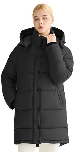 Orolay Winter Coats for Women Long Puffer Coat Waterproof Parka Warm Jacket Hooded with Pockets, Black, Medium