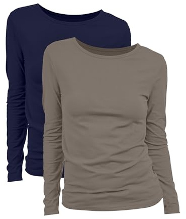 Basic Treasure 2/3-pack t-shirt dam, kortärmad damskjorta eller långärmade tröjor för kvinnor, 100 % bomull t-shirt