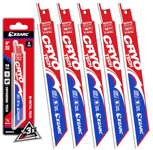 EZARC Reciprocating Saw Blade Bi-Metal Cryo Tech Sabre Saw Blades for Metal Cutting 6-Inch 14TPI R622PMZ (5-Pack)