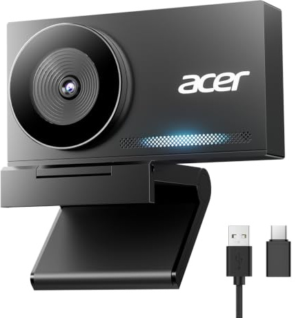 Acer Cámara web 4K para PC/Mac con cuerpo único de metal completo esculpido, sensor Sony de 1/2, PDAF, 2 micrófonos de reducción de ruido, cubierta de privacidad para Switch 2/Zoom/Teams/Facetime