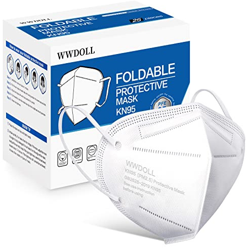 WWDOLL KN95 Face Mask 25 Pack, 5-Layers Breathable KN95 Masks, White