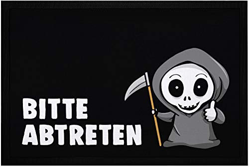 MoonWorks® Fußmatte mit Spruch Bitte abtreten Sensemann lustiges Wortspiel rutschfest & waschbar schwarz 60x40cm