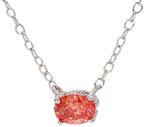 New World Diamonds 14k White Gold Lab Grown Diamond Pendant Oval Solitaire Necklace (1/3 Carat, Pink Color, VS2-SI1 Clarity) 18