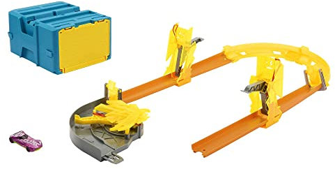 Hot Wheels Coffret Track Builder Éclair avec 1 Voiture, 12 Éléments De Piste, Boîte De Rangement Empilable, Thème De La Foudre, Jouet Enfant, Dès 4 Ans, HMC03