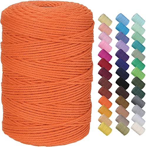 GOHOF Macrame Cord 3mm x 300m Premium Cotton Macrame Rope, 4 Strand Twisted Soft Cotton Cord, One of The Most Perfect Materials for Macrame Art, Cotton String Without Chemicals(Mustard)