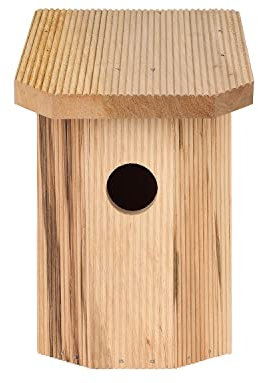 MAZUR Vogelfutterhaus aus Erlenholz | 12.5x17x22cm | Nistkasten | Vogelfutterspender | Vogelfutterstation | Vogelhaus | Vogelhäuschen | Wetterfest | Kleinvögel, Gartenvögel, Singvögel, Wildvögel