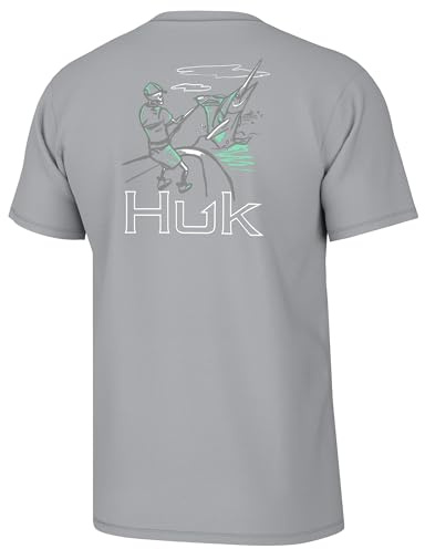 HUK Mens Fishing Graphic Tee, Performance Short Sleeve, Quick-Dry, Wish Bone - Harbor Mist, XX-Large