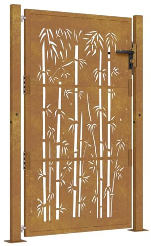vidaXL Cancello da Giardino 100x150 cm in Acciaio Corten e Design in bambù