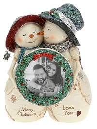 Pavilion Gift Company - Love You - 4.5 Hand Painted Resin The BirchHearts Collectible Double Snowman Figurine Decorative Holiday Christmas Statue 2 Round Picture Frame Photo Holder Wife Girlfriend