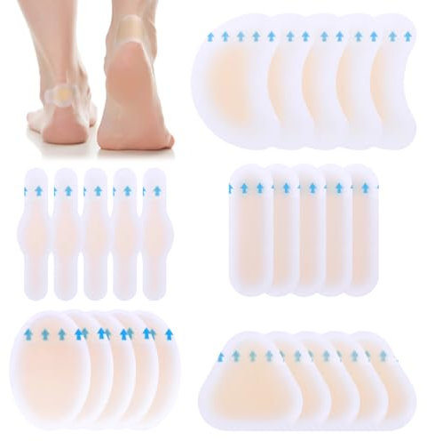 Mynoozi 25 Stück Wasserdicht Gel Pflaster, Blasenpflaster für Füße, Unsichtbare Wandern Gel Pflaster für Vorfuß Ferse Fersenschutz,Linderung von Reibungsschmerzen Finger,Zehen,Vorfuß,Ferse-5 * 5pcs