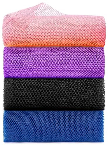 ShannChuan 4Pcs African Net Sponge,African Net Long Bath Net Sponge,African Exfoliating Net,African Scrub Net Back Scrubbers,Spa Massage Bath Towel for Men & Women Shower(Pink,Purple,Black,Blue)