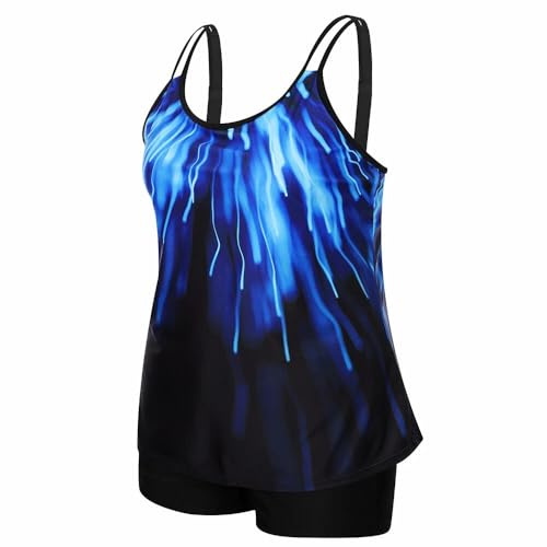 Women's Tankini Swimsuits Gradient Color Tankini Two Piece Floral Print Swimwear with Shorts Plus Size Women Tankini Shorts Set Swimming Costume Swimsuit (UK, Numeric, 26, Plus, Regular, Blue)
