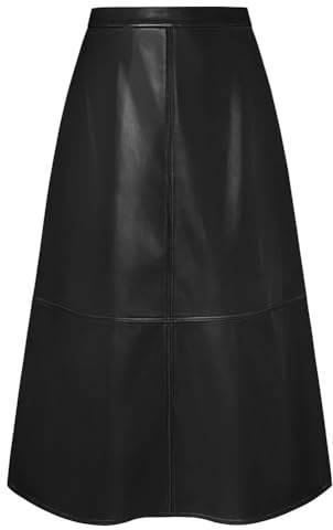 Kate Kasin Midi Leather Skirt for Women UK High Waist A-Line Long Faux Leather Skirts Casual Business Dressy Elegant Black L