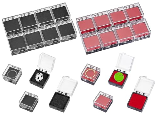 HOBBIESAY 24Pcs Brooch Pin Storage Box Plastic Lapel Pins Storage Boxes Clear Plastic Gift Box For Pin Small Lapel Pins Gemstone Display Boxes with Black Red Foam for Jewelry Badges 1.5x1.2x0.85 Inch