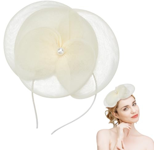 NBEADS 1 ensemble de Chapeaux Fascinateurs pour Femmes, Chapeau Bibi en Organza à Fleurs avec Serre Tête et Clip Idéal pour les Mariages et les Cocktails, Beige, 140x118x5mm