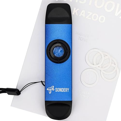 Sondery Kazoo professionnel en métal, kazoo à double tête avec cordon et 5 membranes pour tous les âges et occasions, bleu