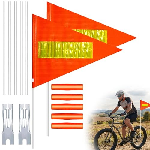 Pack of 2 bicycle pennants, reflective bicycle flag, flexible height adjustment, increases safety when cycling