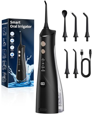 Hsweeth Hydropulseur Dentaire, Jet Dentaire Vainqueur du Test 2025, 5 Embouts et 4 Modes, Nettoyage Interdentaire, Soins Bucco-Dentaires, Grand Réservoir, Étanchéité IPX7 pour la Maison et Les Voyages