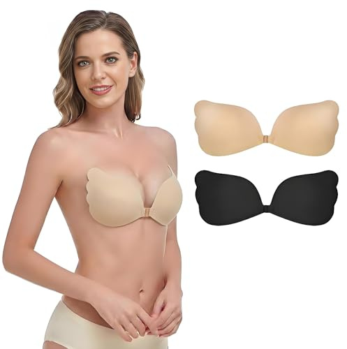 JClorix Soutien-Gorge Adhésif en Silicone sans Bretelles, Réutilisable, Invisible, Respirant, Push up 2 Paires Soutien Gorge Dos Nu pour Robes de Soirée,Mariage et Vêtements Décolletés