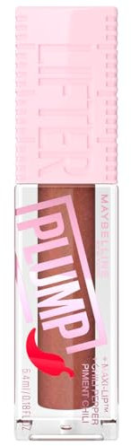 Maybelline Gloss per labbra effetto rimpolpante immediato e volume XXL, arricchito con peperoncino, Lifter Plump, tinta Cocoa Zing, 5, 4 ml