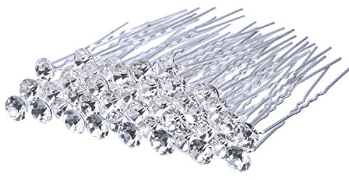 40 Pcs Bridal Wedding Hair Pins, U Shaped Rhinestone Hair Clips, Crystal Silver Wedding Hair Jewellery Hair Styling Accessories, Diamante Hair Clips for Women Girls Bridesmaids Prom()
