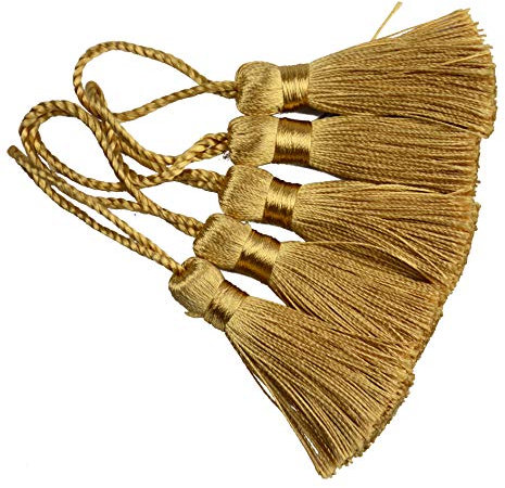 Makhry 20pcs 4,3 Zoll Handgemachte Seidige Mini Handwerk Quaste mit 2-Zoll-Kabel Schleife und Kleinen Chinesischen Knoten für Ohrringe,Lesezeichen,DIY Handwerk Zubehör (Champagner)