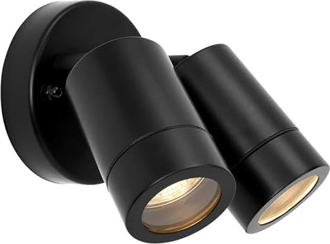 Palin IP44 Rated Outdoor Twin Spotlights, Matt Black Steel Adjustable Tilt Outside Lights, Mains Powered Security Spot Lights, 2X 7W 240V LED GU10 (Not Included)