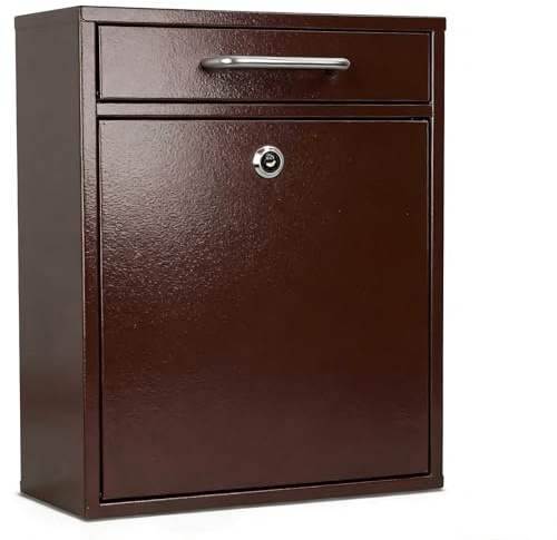 KYODOLED Steel Key Lock Mail Boxes Outdoor, Locking Wall Mount Mailbox, Security Lock Drop Box, Collection Boxes for Home, Office or School,16.2H x 11.2L x 4.6W Inches, Bronze, X Large