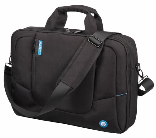 Stop Ocean Plastic 46202 RPET laptopväska Grenada, notebookväska för 17 tum bärbara datorer, affärsaxelväska av återvunnen PET, laptopaxelväska ca 32 x 43 x 9 cm, svart