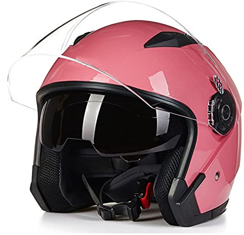 3/4 Retro Motorcykelhjälm Öppen ansiktshjälm Modulär halv ansiktshjälm för män och kvinnor Sommar Scooter Lätt mopedhjälm ATV Street hjälm med dubbel visir DOT/ECE godkänd,Pink,L