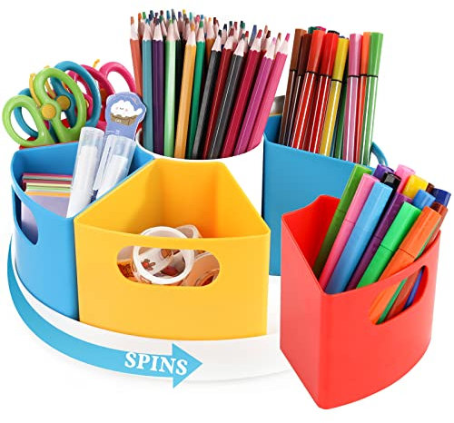 HMXLJJY Organiseur de bureau rotatif à pour enfants, porte-crayons et stylos, rangement de marqueurs, fournitures artistiques pour enfants, organiseur pour la maison, l'école ou le bureau