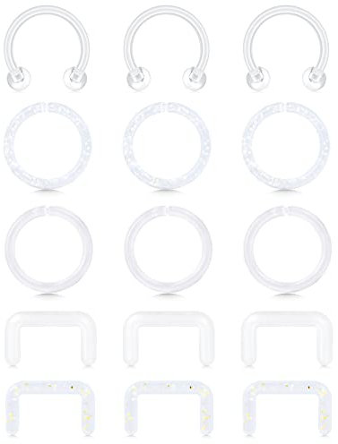 QWALIT Septum Retainer 16g Clear Septum Ring Plastic Septum Ring for Work Surgery Invisible Septum Piercing Retainer