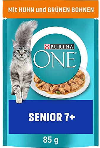 PURINA ONE Senior 7+ Katzenfutter nass, zarte Stückchen in Sauce mit Huhn, 26er Pack (26 x 85g)