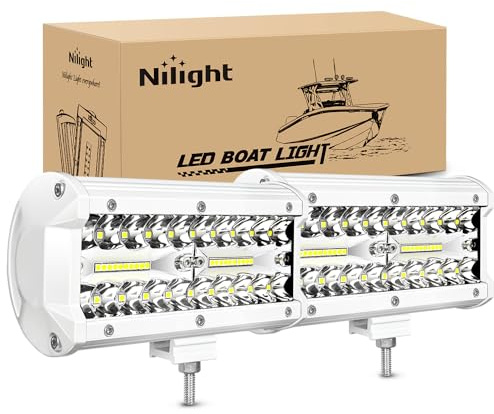 Nilight Marine LED Light Pods Navigation Lights 2PCS 6.5 Inch White Spot Flood Combo Ponton Boat Deck Dock Lighting for Night Fishing T-top Stern Yacht Port Sailboat Trucks Tractors