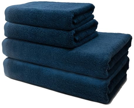 4 er Set Handtücher | 2 Badetücher 70x140 cm + 2 Handtücher 50x100 cm | Frottee Weich & Flauschig | 100% Baumwolle | Frottier Duschtuch Badetuch Badehandtuch | 500g/m² | Oeko-Tex | Ôhm | Dunkelblau