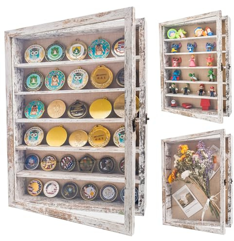 GMFrames 12x16 Wooden Shadow Box Frame with Removable Shelves Deep Display Case for Military Medals Keepsakes White
