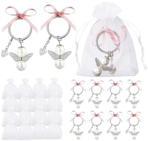 BLISSIQUEE Schutzengel Anhänger, 20 Stück Gastgeschenke Schlüsselanhänger Schutzengel mit Organzasäckchen für Hochzeit Taufe Weihnachten Geburtstag Konfirmation Abschiedsgeschenk