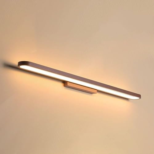 BFFGKGL Aplique de Pared con Espejo Lineal nórdico, Modo de 3 Colores, lámpara de Pared marrón Minimalista Moderna, Tira Larga de Mediados de Siglo, lámpara de Pared para tocador de baño, gabinete de
