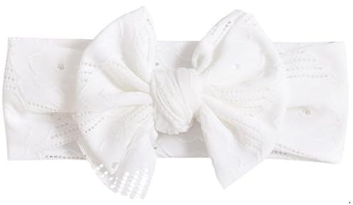 Bkemkri Bandeau pour bébé fille, nœud extensible avec large bord, en nylon, turban élastique, pour nouveau-né, tout-petits, blanc